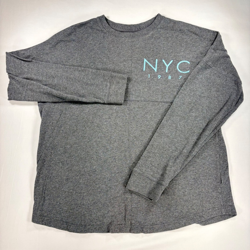 Aeropostale Womens Medium Gray NYC 1987 Long Sleeve Spirit Jersey Graphic Tee